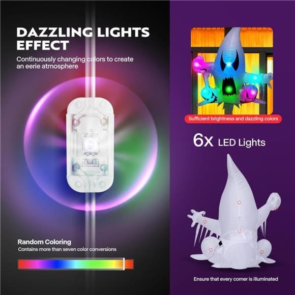 3.5ft Halloween Inflatable 3 Ghost Sword& Colorful Lights Broke Out from Window - Picture 5 of 6